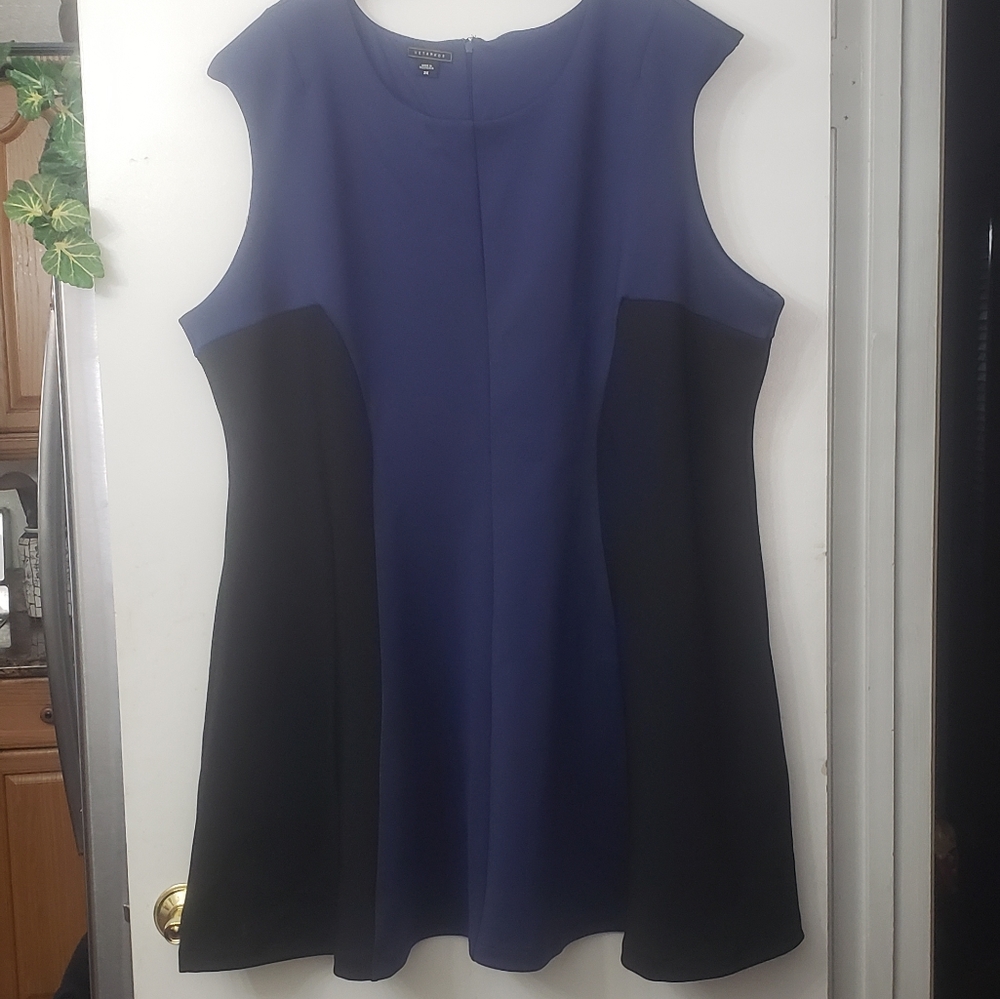 Metaphor Sleeveless Shift Blue and Black Block Patterned Business Dress Size 3X